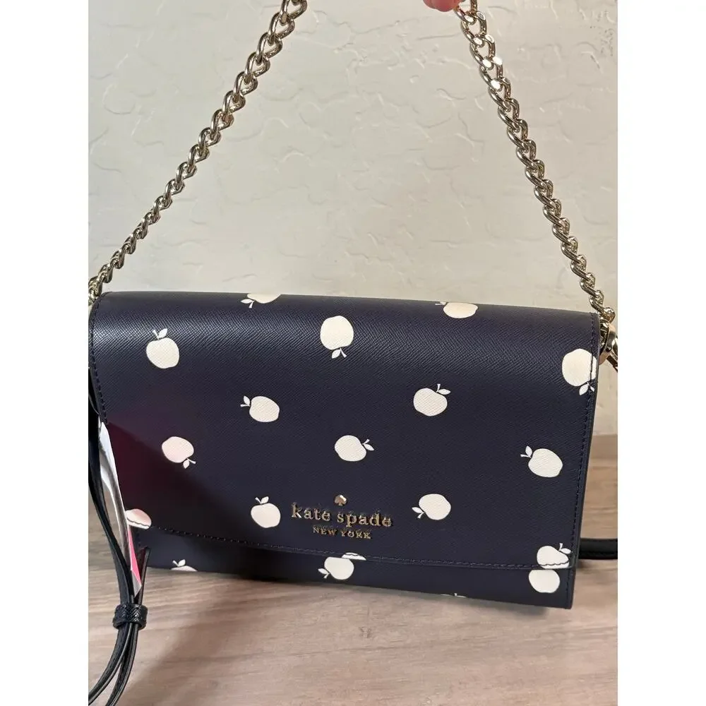 NEW Kate Spade‎ Apple Carson Orchard Convertible Crossbody Bag Navy Leather